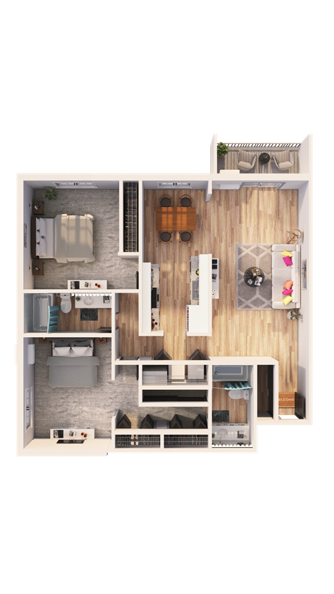 Floor plan for 2 beds, 2 baths, 1220 sqft